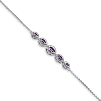 Rhodium Over 14k White Gold Marquise Amethyst Bracelet