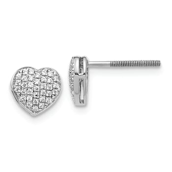 Rhodium Over 14k White Gold Diamond Studded 6mm Heart Stud Earrings