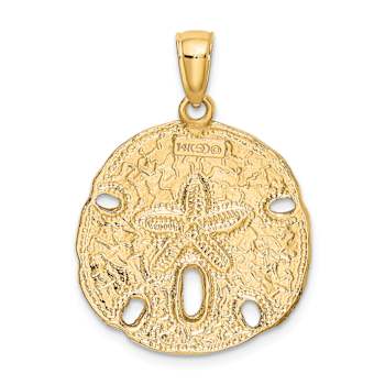 10K Yellow Gold Polished and Textured Sand Dollar Charm