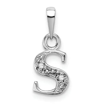 Rhodium Over 10k White Gold Accent Diamond Letter S Initial Pendant