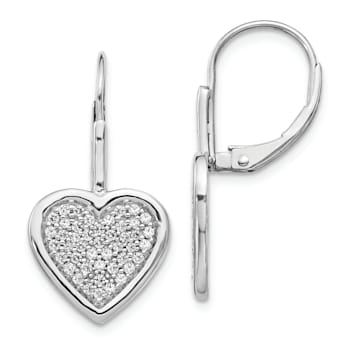 Rhodium Over 14k White Gold Diamond Fancy Heart Dangle Earrings