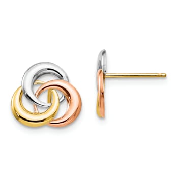 14K Tri-color 3 Circle Post Earrings