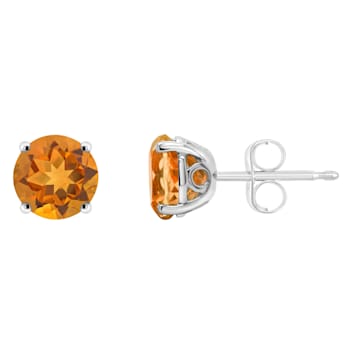 6mm Round Citrine Rhodium Over Sterling Silver Stud Earrings
