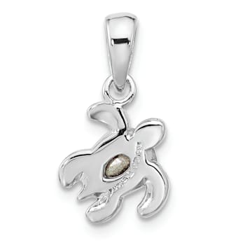 Rhodium Over Sterling Silver Antiqued Crystal Jan Birthstone Turtle Pendant