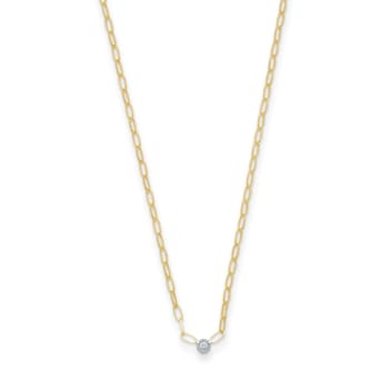 14K Yellow Gold with White Rhodium Diamond Oval Link 18 Inch Necklace