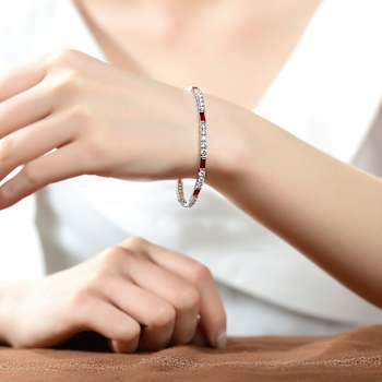 Ruby Color CZ And White CZ Tennis Bracelet In Sterling Silver