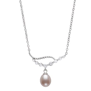 Sterling Silver Freshwater Pearl and Cubic Zirconia Necklace
