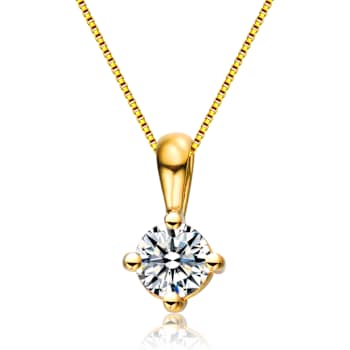 CZ Solitaire Pendant In 14K Gold Over Sterling Silver