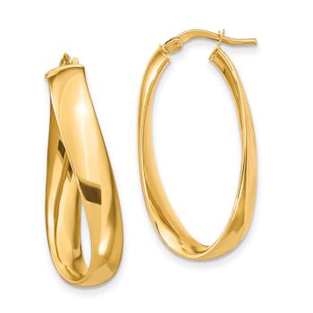 14k Yellow Gold 9/16" Twisted Oval Hoop Earrings