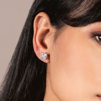 White Cubic Zirconia 14k White Gold Studs With Velvet Gift Box 4.00ctw