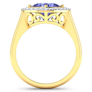 Cushion Cut Violet Tanzanite and White Diamond 14K Yellow Gold Halo Ring
2.23 ctw