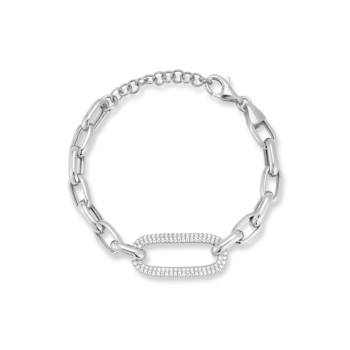 Sterling Statements Rhodium Over Sterling Silver Pave Oval Link Bracelet