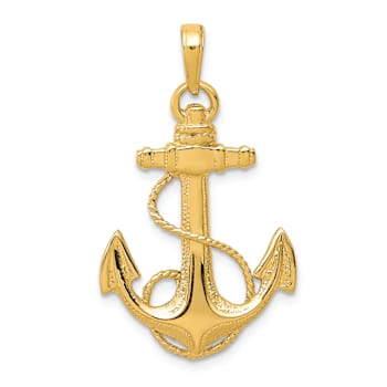 10K Yellow Gold Textured Anchor with Rope Pendant