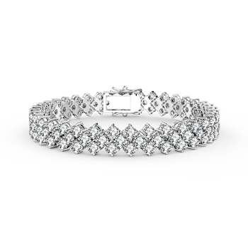 Clear Cubic Zirconia, Rhodium Plated over Brass Three Row Bracelet