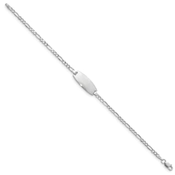 Rhodium Over 14k White Gold Oval Figaro Link ID Bracelet