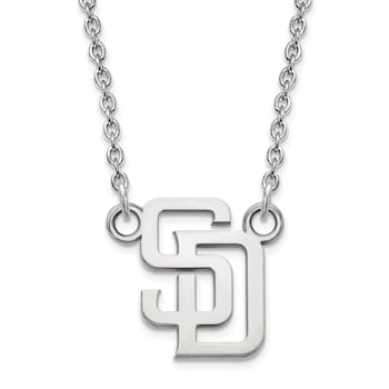 Rhodium Over Sterling Silver MLB LogoArt San Diego Padres S-D Pendant Necklace