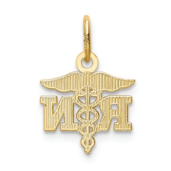 14k Yellow Gold Diamond-Cut and Polished RN Nurse Pendant
