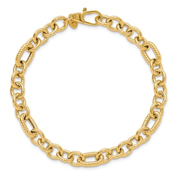 14K Yellow Gold Polished and Textured 7.5-inch Fancy Bracelet
