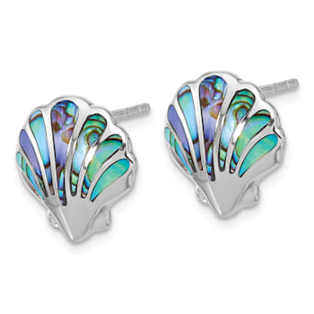 Rhodium Over Sterling Silver Polished Abalone Shell Post Earrings