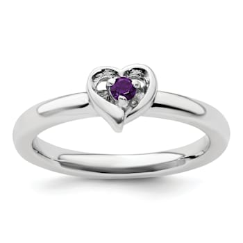 Sterling Silver Stackable Expressions Amethyst Heart Ring 0.06ctw
