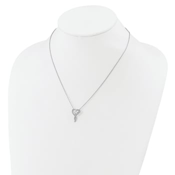 Rhodium Over Sterling Silver Cubic Zirconia Butterflies Heart with
2-inch Extension Necklace