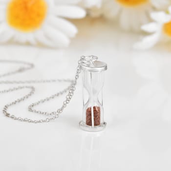 Garnet Rhodium Over Sterling Silver Hourglass Sand Timer Pendant