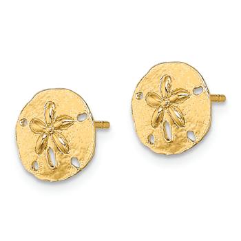 14k Yellow Gold 9.1mm Polished and Textured Mini Sand Dollar Stud Earrings
