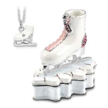 GLIDER Pink and White Ice Skate Trinket Box