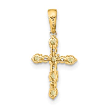 14k Yellow Gold Peridot and Diamond Cross Pendant