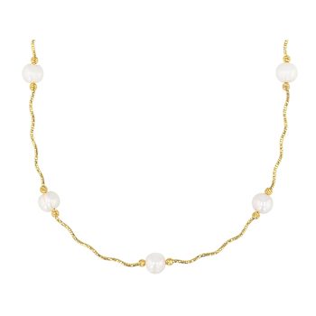 Freshwater Pearl Station Necklace In 18k Yellow Gold Over Sterling
Silver Necklace