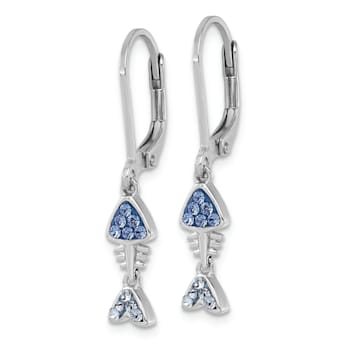 Rhodium Over Sterling Silver Blue Crystal Bonefish Dangle Earrings
