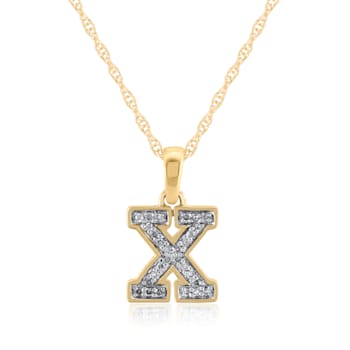 White Diamond Accent 10k Yellow Gold X Initial Pendant With 18” Rope Chain