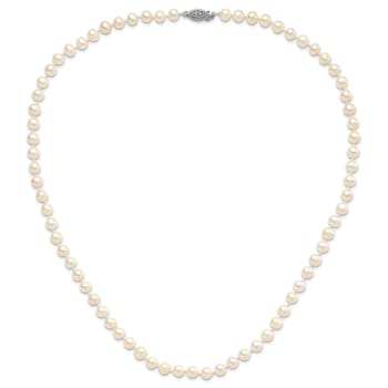 Rhodium Over Sterling Silver 6-7mm White Freshwater Cultured Pearl Necklace