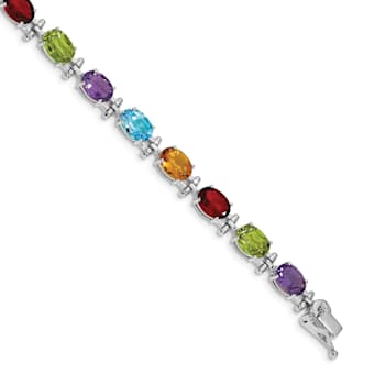 Rhodium Over 14k White Gold Rainbow Gemstone Bracelet