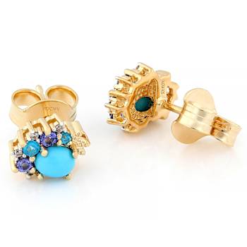 Turquoise, Tanzanite, Neon Blue Apatite And White Zircon Earrings In 18K
Gold Over Sterling Silver 0.26ctw