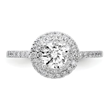 Rhodium Over 14K White Gold Diamond Complete Double Halo Engagement Ring 0.92ctw