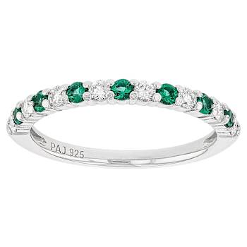 Lab-Created Emerald And Diamond Band Ring In Sterling Silver