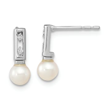 Rhodium Over 14K White Gold 3-4mm White Round Freshwater Cultured Pearl
0.02ctw Diamond Earrings