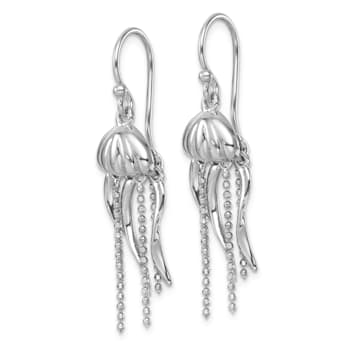 Rhodium Over Sterling Silver Polished Moveable Jellyfish Dangle Earrings