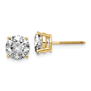 14K Yellow Gold 2ct. 6.5mm Round G H I True Light Moissanite Screwback Earrings