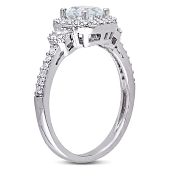 Aquamarine and Diamond 10K White Gold Halo Ring 0.69ctw