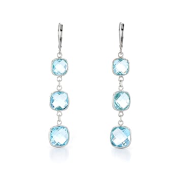 Sky Blue Cushion Topaz Sterling Silver Earrings 19ctw