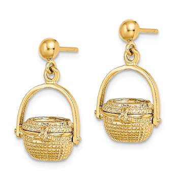 14K Yellow Gold 3D Textured Moveable Nantucket Basket Dangle Earrings