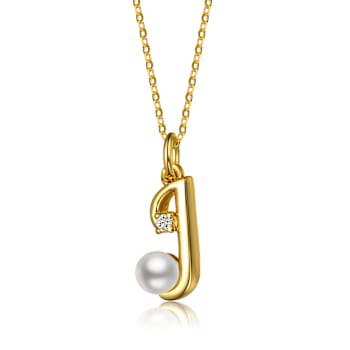 Initial J Pear Shape CZ And Pearl Pendant Necklace In 14K Gold Over Brass