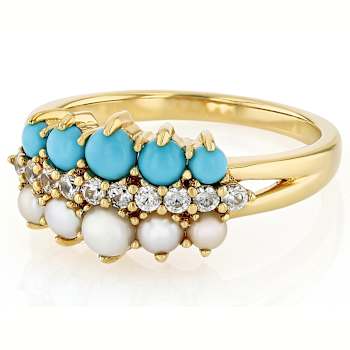Sleeping Beauty Turquoise And Pearl Ring In 18K Gold Over Sterling Silver