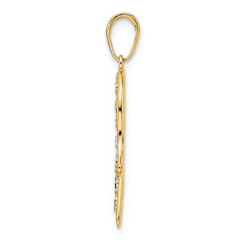 14K Two-tone Gold Diamond-Cut Fancy Hamsa Pendant