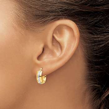 14k Two-tone Diamond-Cut 5/8" Hoop Earrings