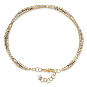 14k Two-tone Gold Diamond-Cut and Textured Braided Bangle with Safety Chain