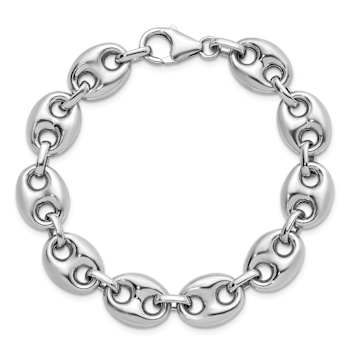 Rhodium Over Sterling Silver 11.8mm Puffed Mariner 7.5 Inch Chain Bracelet