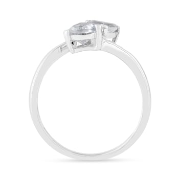Trillion Aquamarine and White Topaz 2-Stone Rhodium Over Sterling Silver
Bypass Ring 1.22ctw